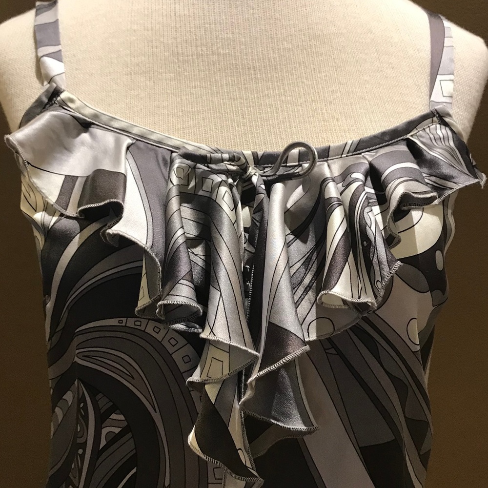 Ann Taylor Grey Silk Cami With Front Ruffle